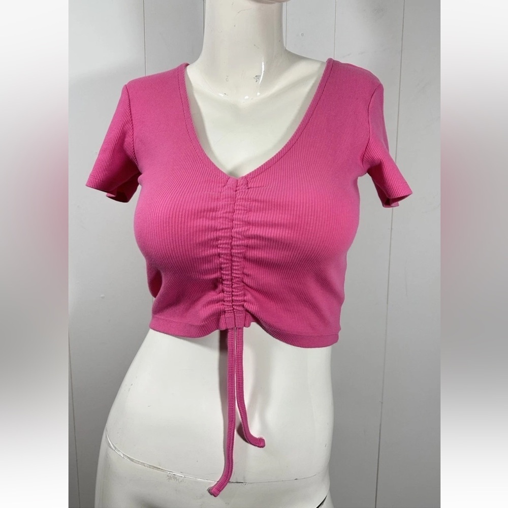 Zara Womens Pink Cropped Short Sleeve T-Shirt Cotton Stretch Casual